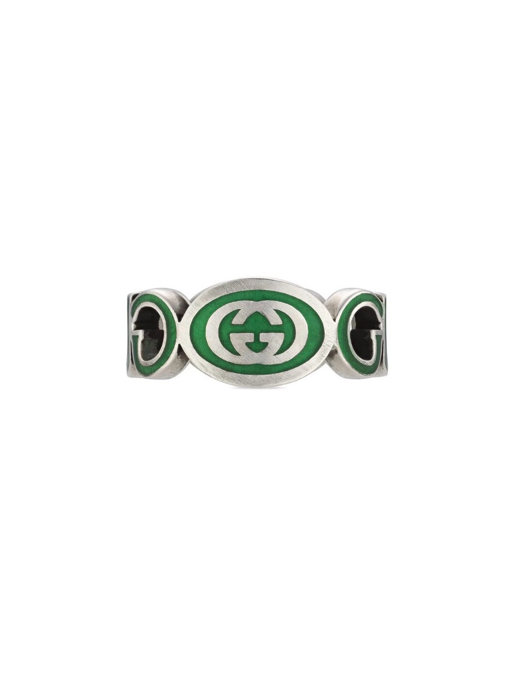 NWT Gucci Silver Ring with Green Enamel Interlocking G Motif US 6 - Picture 4 of 5